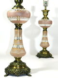 Vintage Pink Glass Table Lamp Pair