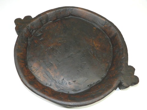 Antique Vintage Large Round Wood Dough Bowl Table Centerpiece Fruit Bowl Hand Carved Deep Brown Color Age Maker Origin Unknown Kitchen Home Decor Wooden Bowls