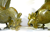 Fighting Roosters Sculpture Brass Bronze 22" Inch