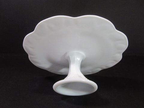 12" Diameter White Milk Glass Pedestal Cake Plate With Scallop Edge Raised Texture Grape And Leaves Design Finger Foods Horderves Pastry Platter Wedding Gift