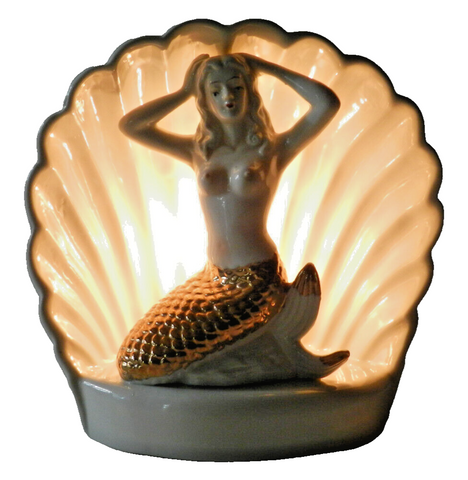 Vintage Ceramic Mermaid TV Lamp Light
