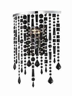 The Hampton Bay Niagara Collection Wall Sconce Chrome Light Black Glass Crystals Uneven Waterfall Crystal Strand Soft Ambient Bathroom Light contemporary Modern
