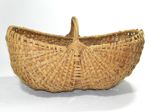 Vintage Antique Woven Buttock Basket Shopping Market Vegetable Fruit Gathering Buttocks Baskets Natural Reed Twisted Tree Limb Handle Country Kitchen Home Decor