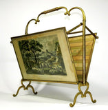 Antique Brass and Glass Folding Magazine Rack Vintage Magazines Holder Floor Stand French Victorian Rococo Ornate Design Bent Brass Bronze Furniture Traditional