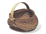 Vintage Antique Woven Buttocks Basket Splint Handle Hand Crafted Natural Aged Patina Vegetable Fruit Berries Field Gathering Market Buttocks Baskets Miniature 