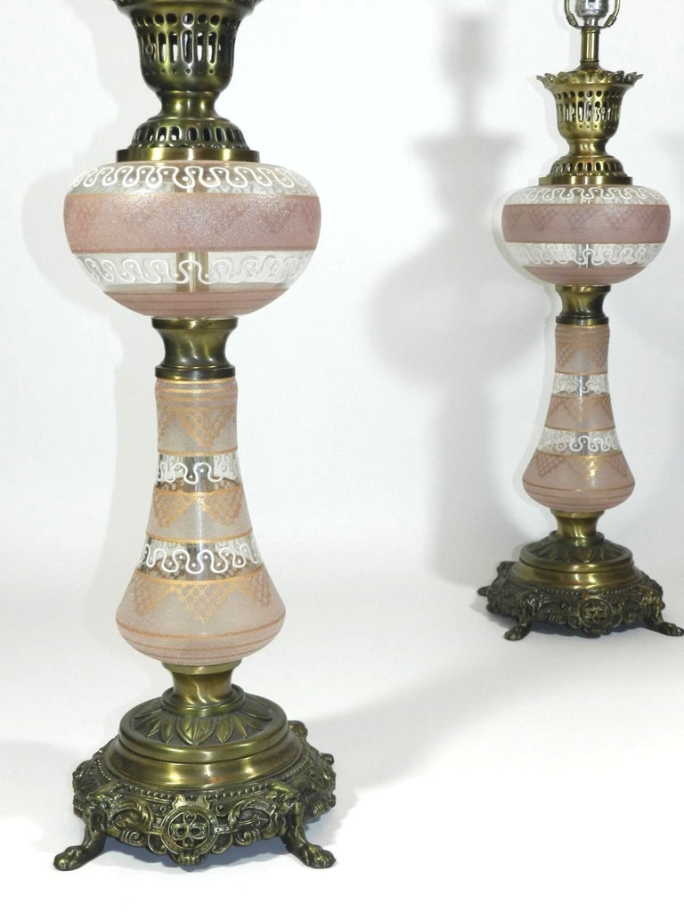 Vintage Pink Glass Table Lamp Pair ShopUniquesUnlimited