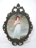 Vintage Antique Oval Picture Frame Convex Bubble Glass Ornate Design Himark Italy Brass Bronze Hollywood Regency Victorian Wedding Photo Photograph Portrait 