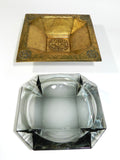 Vintage Toleware Ashtray Gold Gilt Medallion