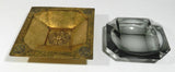 Vintage Toleware Ashtray Gold Gilt Medallion