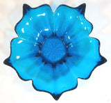 Vintage Blue Art Glass Bowl Flower