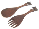 Wood Utensils Salad Spoon and Fork Zebra Hand Carved