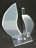 Original Handmade Acrylic Sailboat Sculpture Lucite Sculptured Sailboat Artist Signed Lucy Phelps Frosted Acrylic Sails Frosted Acrylic Bottom Rectangular Base Clear Acrylic Sailboat Center Mast Nautical Decor Beach House Theme Mid Century Modern Sailboat Office Sculpture Man Cave Boat Decor Tabletop Sailboat Sculpture