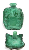 Vintage Bohemian Czech Malachite Jade Glass Perfume Bottle