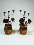 Copper Barrel Music Box Candle Holder Pair