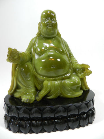 Vintage Sitting Buddha On Lotus Flower Jade Color