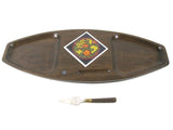 Vintage Wood Tray Ceramic Tile Stainless Knife Japan