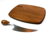 Vintage Collectable Signed Dansk International Designs IHQ Teak Cutting Board With Torun Stainless Steel Knife Designer Vivianna Torun Hube Made In Malaysia Danish Scandinavian Kitchenware Barware Home Decor Mid Century Modern Modernism Eames Era Teak Wood Serving Tray Cheese Lemon Board Butcher Block Food Grade Oil
