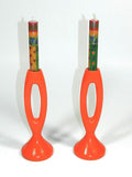 Candle Holders Taper Candlesticks Orange Metal Pair