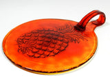 Amberina Glass Pineapple Plate Pineapple Fruit Serving Platter With Handle Plate Colors Red Orange Yellow Embossed Raised Textured Pineapple Design Handmade Amberina Art Glass Tableware Dinner Party Serving Platter Elegant Cocktail Party Serving Fruit Plate Platter Tiki Hut Hawaiian Party Decor Table Point Of Interest