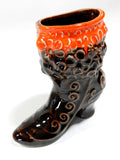 Victorian Ceramic Vase Boot Shoe Brown Orange