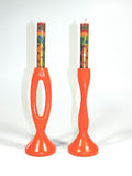 Candle Holders Taper Candlesticks Orange Metal Pair