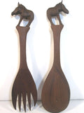 Wood Utensils Salad Spoon and Fork Zebra Hand Carved