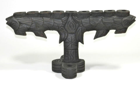 Vintage Carved Wood Wooden Candle Holder Handcrafted Wood Candlestick Holder Holds 11 Tapper Candles Wood Carved Fish Design Antique Wood Carved Menorah Gothic Medieval Wedding Party Candle Holder Rustic 1960’s Spanish Spain Carved Wooden Ware Country Tavern Pub Candle Holder Candlesticks Don Quixote Style Movie Prop 