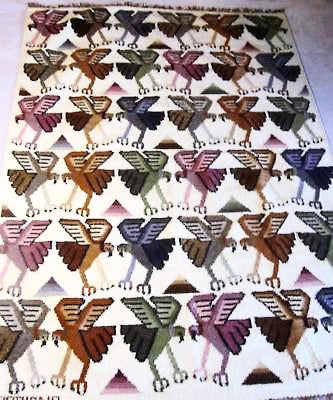 Hand Woven Wool Tapestry Wall Hanging Art Decor Handmade Bird Pyramid Design Multi Color Brown Fringe Artist Signed WPARIONA Southwestern Throw Rug Vintage Wool