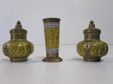 Vintage Brass Salt Pepper Shaker Toothpick Holder