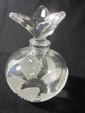Perfume Bottle Clear Glass Etched