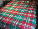 Vintage Antique Plaid Wool Blanket With Fringe Bed Size Queen Red Green White Country Cabin Man Cave Home Decor Large Woven Heavy Wool Winter Blankets Hand Made