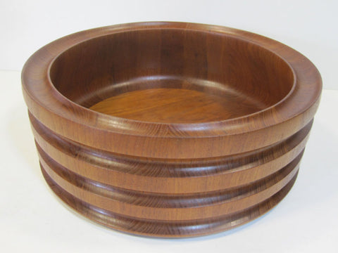 Rare Vintage Teak Wood Bowl With Layered Design Signed Scanform Denmark Eames Mid Century Modern Danish Scandinavian Large Wooden Salad Bowls Kitchen Barware 