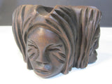 Vintage Antique Hand Carved Wood Cigar Ashtray With Four Hand Carved Tribal Faces Tropical Tiki Hut Tommy Bahama Design Smoking Room Cigar Pipe Cigarette Ashtray The Smokers Den 4 Divot Cigar Ashtray Man Cave Office Decor Tribal Theme Faces Collectible Hand Carved Wooden Tribal Face Ashtray Rare Carved Wooden Ashtray
