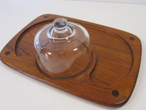 Teak Tray Glass Dome Modern