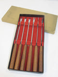 Vintage Mid Century Modern Teak Forks Fondue Sticks Stainless Japan