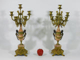 Pair of Italian Brevettato Brass Marble Candelabras