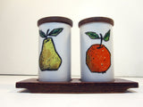 Vintage Salt & Pepper Shaker Ceramic Wood Tray Japan