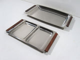 Danish Serving Tray Stainless Steel And Teak Vintage
