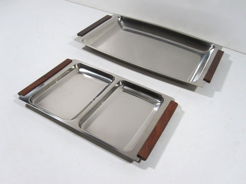 Danish Serving Tray Stainless Steel And Teak Vintage