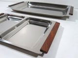 Danish Serving Tray Stainless Steel And Teak Vintage