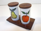 Vintage Salt & Pepper Shaker Ceramic Wood Tray Japan