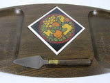 Vintage Wood Tray Ceramic Tile Stainless Knife Japan
