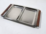 Danish Serving Tray Stainless Steel And Teak Vintage