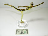 Antique Vintage Modernist Nude Women Dancer Bronze Sculpture On Lucite Base Year 1950’s Mid Century Modern Nude Lady Toe Dancer Ballerina Brass Lucite Toe Dancer Art Deco Decor Nudist Contemporary Performer Dancer Bronze Figurine Dancing Art Nouveau Design Style Eames Era Theatrical Dancer Sculpture Statue Movie Prop 