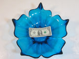 Vintage Blue Art Glass Bowl Flower