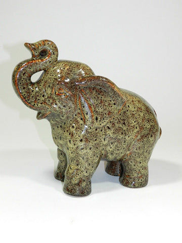 Vintage Ceramic Elephant With Trunk Up Figurine Handmade Hand Painted Ceramic Glazed Marbleized Speckled Finish Year Of The Elephant Good Luck Charm Figural Baby Elephant Sculpture Statue Safari Baby Nursery Bedroom Decor Largest African Safari Elephant Tusk Safari Animal Theme Party Decor Elephant African Themed Art