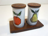 Vintage Salt & Pepper Shaker Ceramic Wood Tray Japan