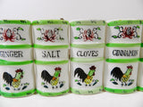 Vintage Rooster Spice Rack Jars Ceramic Wood