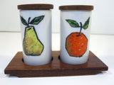 Vintage Salt & Pepper Shaker Ceramic Wood Tray Japan