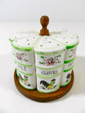 Vintage Rooster Spice Rack Jars Ceramic Wood